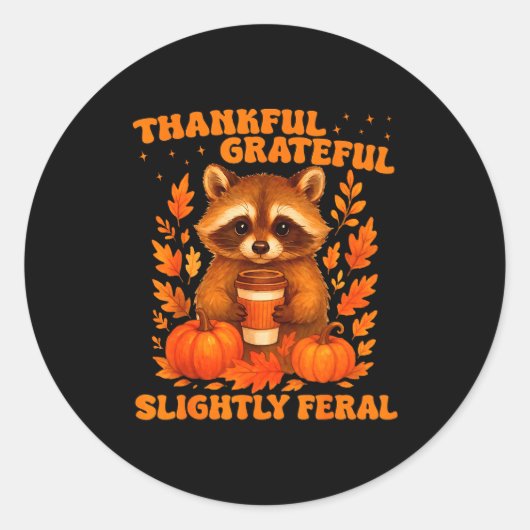 Thankful Grateful Slightly Feral Funny Raccoon Tha Ronde Sticker (Voorkant)