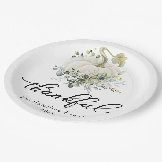 Thankful Greenery White Pumpkin Thanksgiving Papieren Bordje (Gekanteld)
