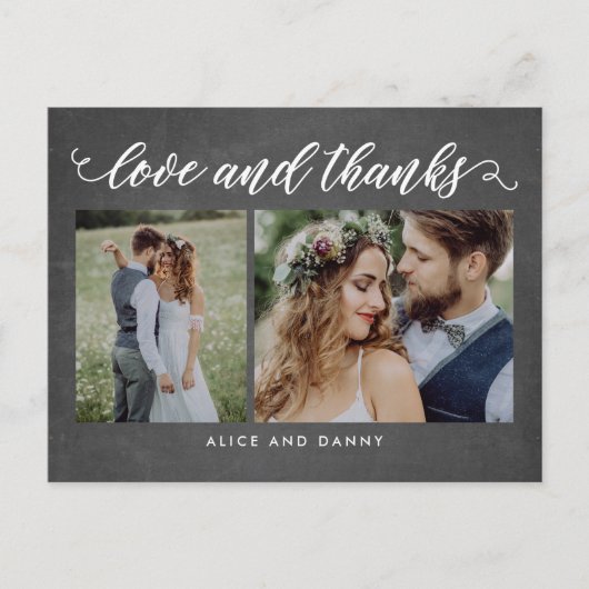 Thankful Love Merci carte postale Chalkboard (Devant)