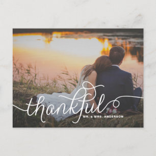 Thankful Lovely Script Weddenschap Bedankt Foto Briefkaart