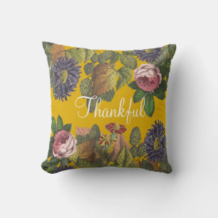 Thankful Modern  Flowers op Mustard Yellow Kussen