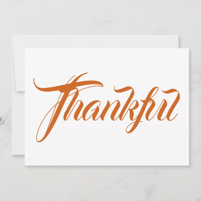 Thankful oranje calligraphy Thanksgiving card (Voorkant)