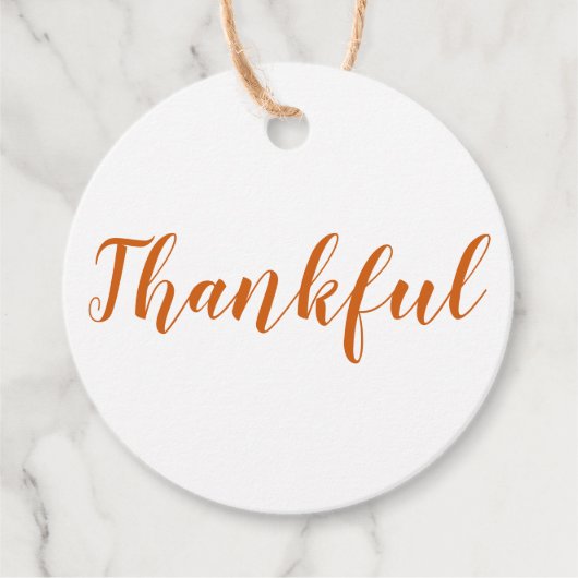 Thankful oranje spice modern script Thanksgiving Bedankjes Labels (Voorkant)