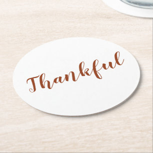 Thankful Roestkaneel witte manuscriptThanksgiving Ronde Kartonnen Onderzetter