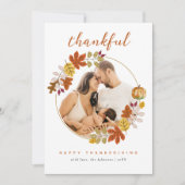 Thankful Script Fall Botanicals Photo Thanksgiving Feestdagenkaart (Voorkant)