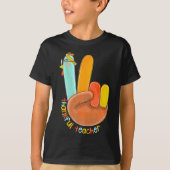 Thankful Teacher Funny Thanksgiving Peace Hand Sig T-shirt (Voorkant)