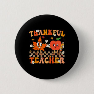 Thankful Teacher Retro Groovy Thanksgiving Herfst Ronde Button 5,7 Cm