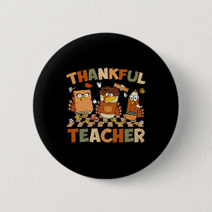 Thankful Teacher Retro Groovy Thanksgiving Herfst  Ronde Button 5,7 Cm