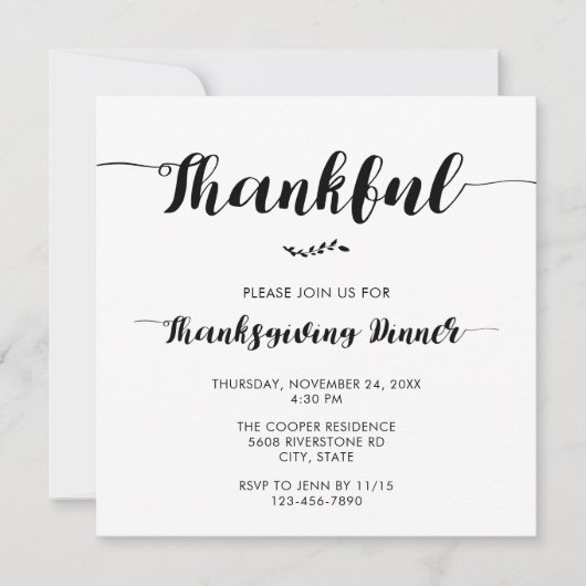 Thankful Thanksgiving Dinner Elegant Simple Script Kaart (Voorkant)