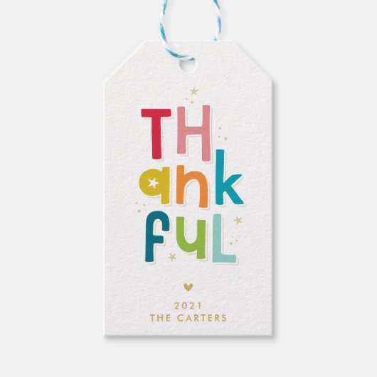 THANKFUL Thanksgiving modern, helder type Cadeaulabel (Voorkant)