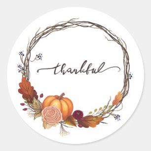 Thankful Thanksgiving Wreath Ronde Sticker