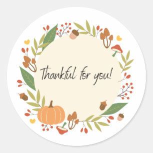 Thankful Thanksgiving Wreath Ronde Sticker