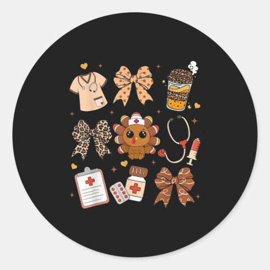 Thankful Turkey Nurse Fall Stethoscope Coquette Th Ronde Sticker (Voorkant)