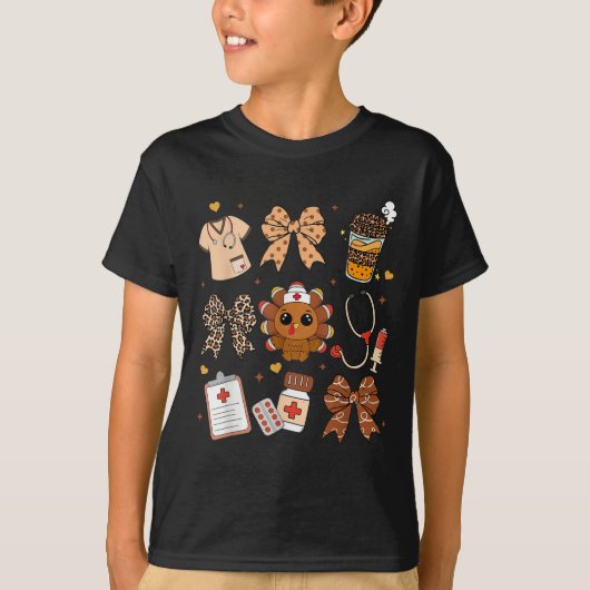 Thankful Turkey Nurse Fall Stethoscope Coquette Th T-shirt (Voorkant)