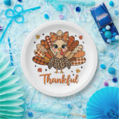 Thankful Turkey with Autumn Patchwork Feathers Papieren Bordje (Feest)
