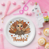 Thankful Turkey with Autumn Patchwork Feathers Papieren Bordje (Feest)