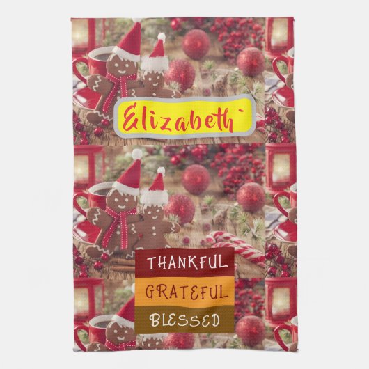 "Thankful & Twinkling: Personalized Holiday Cheer Theedoek (Verticaal)