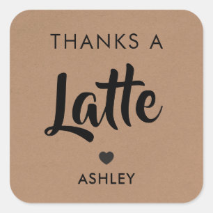 Thanks a Latte-labels, koffie stickers, kraft Vierkante Sticker
