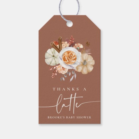 "Thanks a Latte" Pumpkin Spice Baby Shower Favor Cadeaulabel (Voorkant)