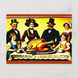 Thanksgiving 1910s Familie Diner Portret Feestdagenkaart