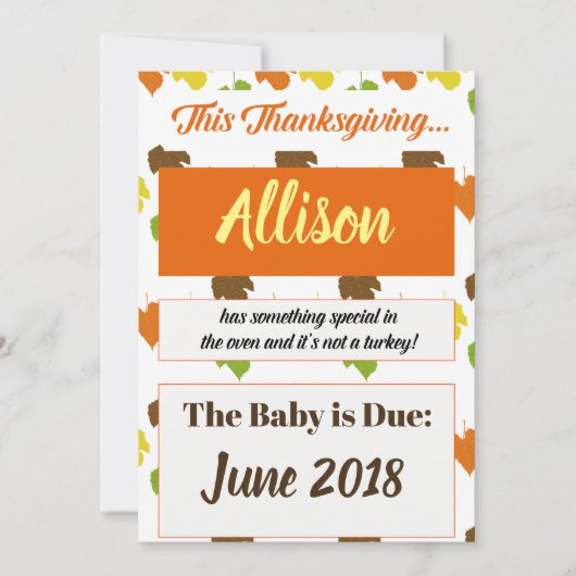 Thanksgiving 2017 Turquie Grossesse Faire-part (Devant)