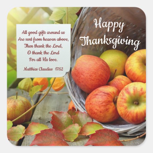 Thanksgiving Apple Basket Vierkante Sticker (Voorkant)