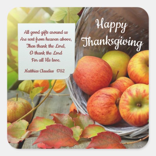 Thanksgiving Apple Basket Vierkante Sticker (Voorkant)