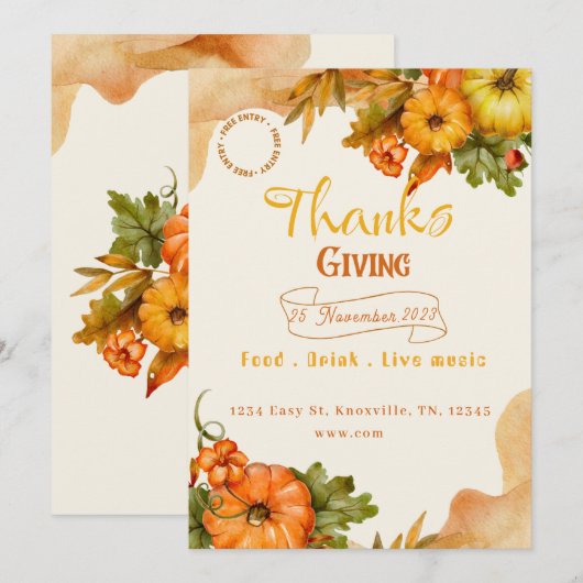 Thanksgiving automne Invitation (Devant / Derrière)