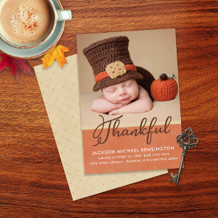 Thanksgiving Autumn Baby Birth Foto Aankondiging