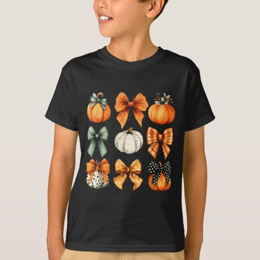 Thanksgiving Autumn Fall Leaves Coquette Bow Pumpk T-shirt (Voorkant)