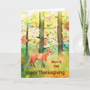 Thanksgiving Autumn Forest Fox Animal Art Mapa Feestdagen Kaart