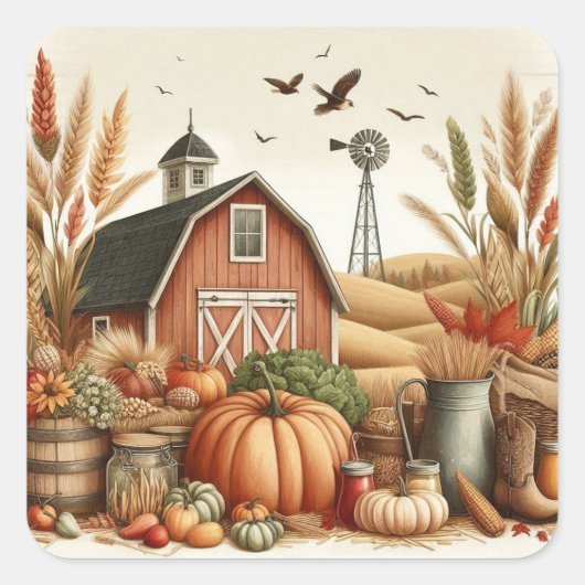Thanksgiving Autumn Harvest Vierkante Sticker (Voorkant)