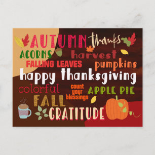 Thanksgiving Autumn Wordart Colorful Typografie Briefkaart
