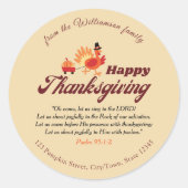 Thanksgiving Bible Verse | Custom Name & Address Ronde Sticker (Voorkant)