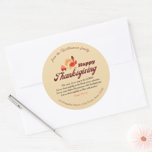 Thanksgiving Bible Verse | Custom Name & Address Ronde Sticker (Envelop)