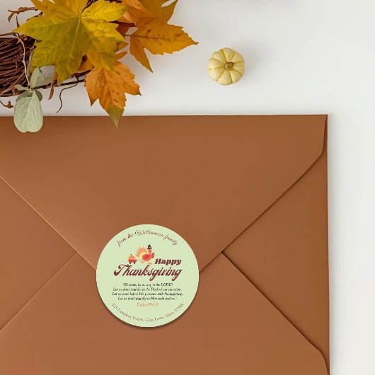 Thanksgiving Bible Verse | Name & Address Envelope Ronde Sticker