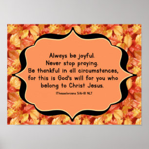 Thanksgiving bible verse poster 1 thess 5:1618 NLT