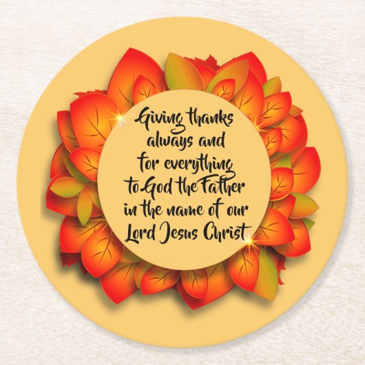 Thanksgiving Bijbelcitaat najaar lef Ronde Kartonnen Onderzetter (Voorkant)