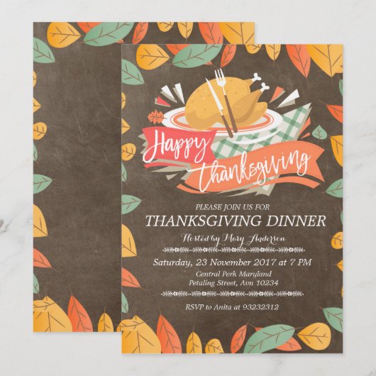 Thanksgiving-binnenpartijuitnodiging Kaart (Voorkant / Achterkant)