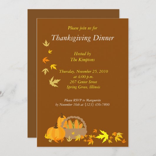 Thanksgiving Binnenste 5x7 Oogstuitnodiging Kaart (Voorkant / Achterkant)