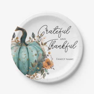 Thanksgiving Blauwe Pompoen Rustieke Papier Borden Papieren Bordje