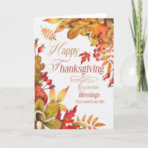 Thanksgiving Blessings Autumn Leaves Acorns Feestdagen Kaart