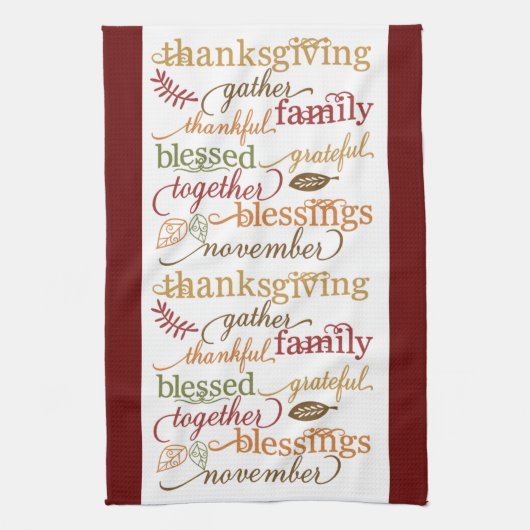 Thanksgiving Blessings Burgundy Kitchen Towel Theedoek (Verticaal)