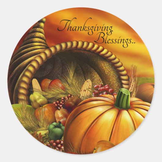 Thanksgiving Blessings Ronde Sticker (Voorkant)