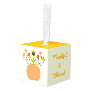 Thanksgiving Bloemen in Pompoen Custom Kubus Ornament