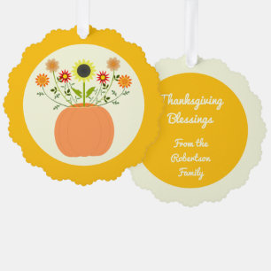 Thanksgiving Bloemen in Pompoen Custom Ornament Kaart