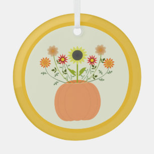 Thanksgiving bloemen in pompoen glas ornament