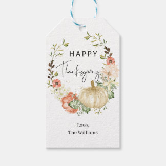 Thanksgiving bloemenpompoen cadeaulabel