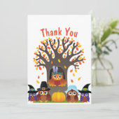 Thanksgiving boom met schattige uil bedankkaart (Staand voorkant)