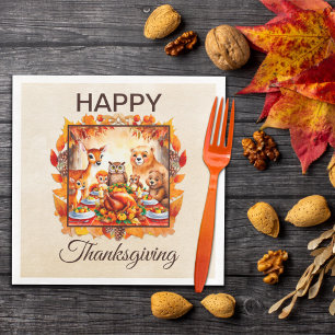 Thanksgiving bosdieren herfstbladeren servet